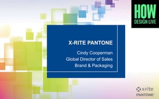 X-RITE PANTONE
Cindy Cooperman
Global Director of Sales
Brand & Packaging
 