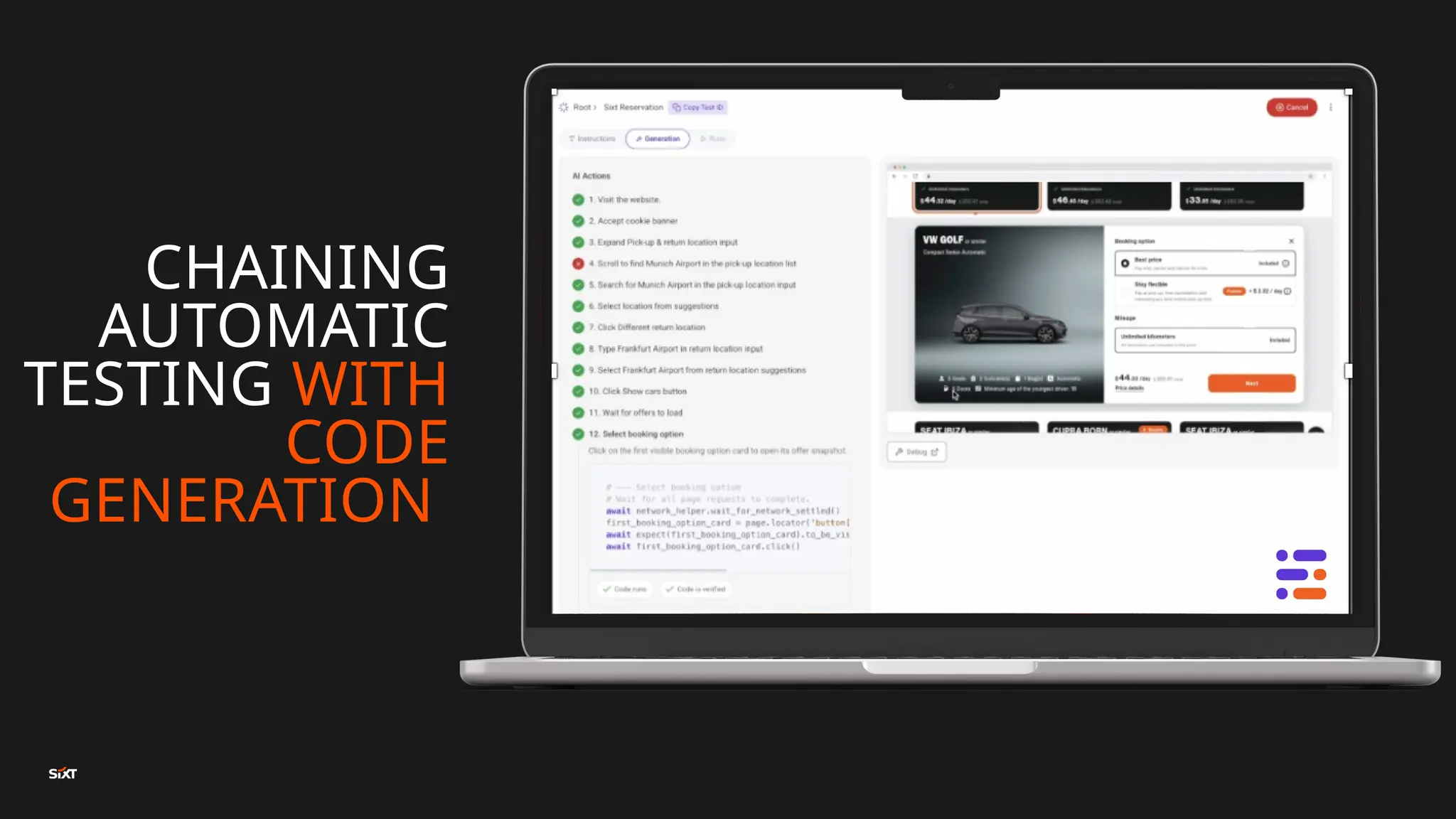 CHAINING
AUTOMATIC
TESTING WITH
CODE
GENERATION
 