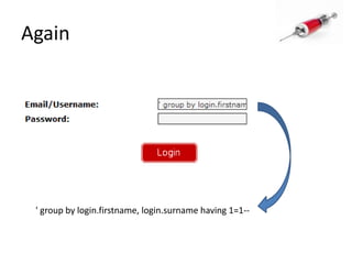 Again' group by login.firstname, login.surname having 1=1--