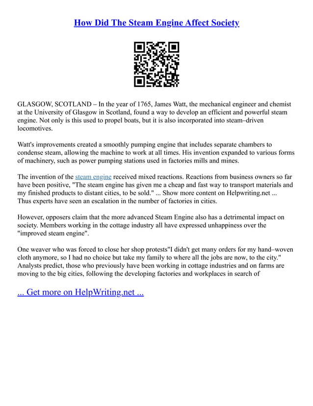 How Did The Steam Engine Affect Society | PDF