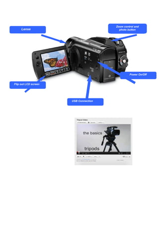 Zoom control and
     Lense                               photo button




                                                Power On/Off


Flip out LCD screen




                      USB Connection
 