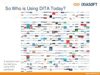 So Who is Using DITA Today?
A selection from
the 560 firms
using DITA
worldwide
 