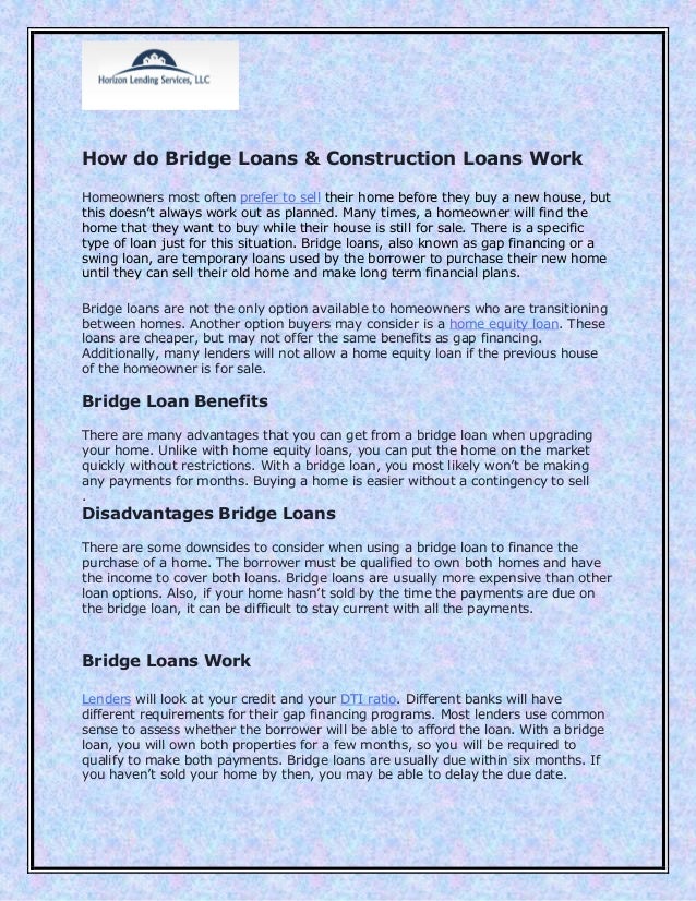 How Do Bridge Loans Construction Loans Work