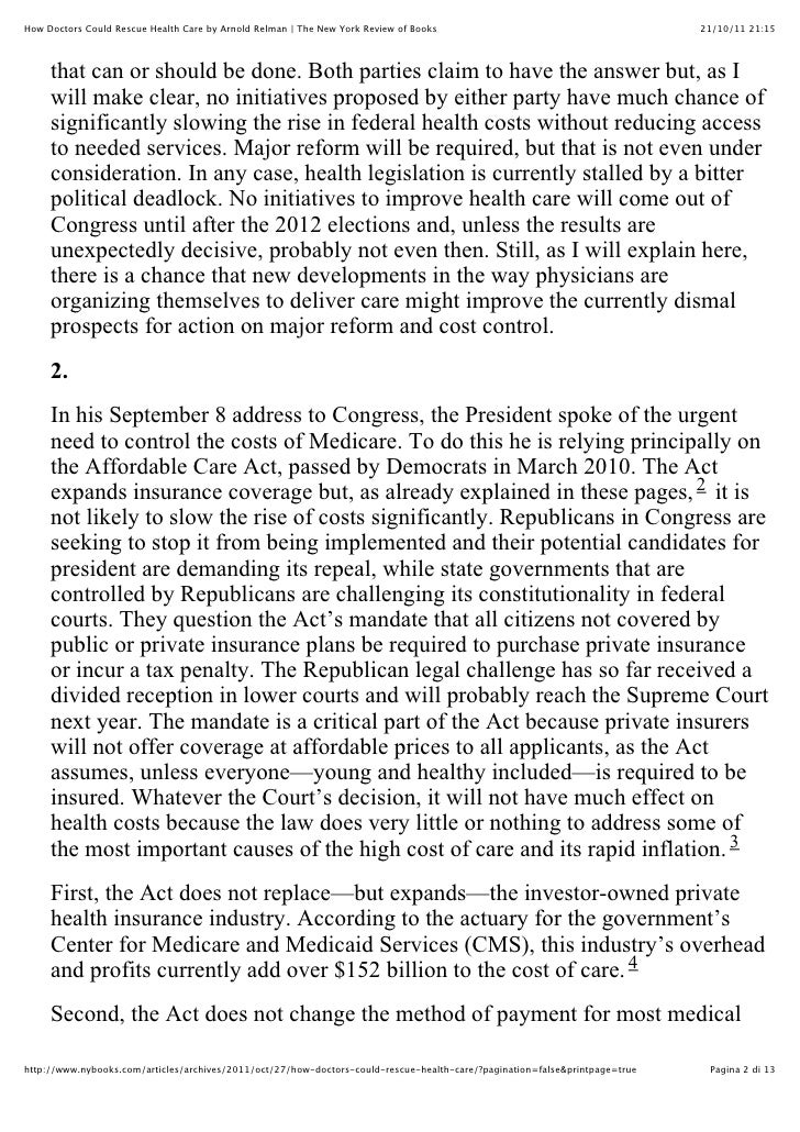 How Doctors Could Rescue Health Care By Arnold Relman