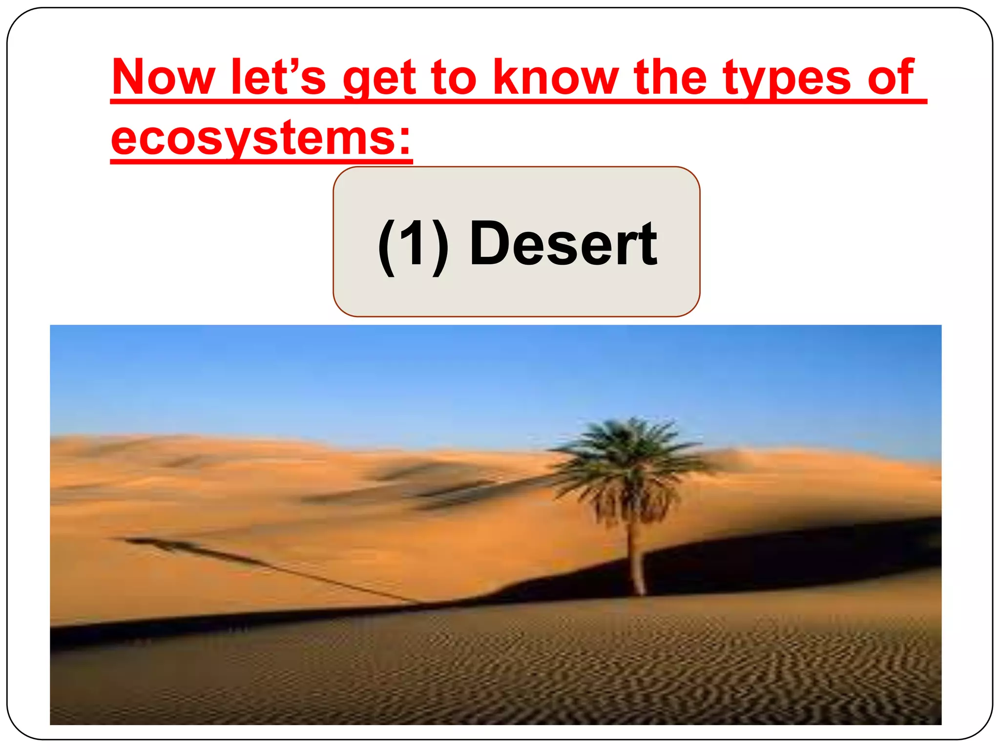 Now let’s get to know the types of
ecosystems:

(1) Desert

 