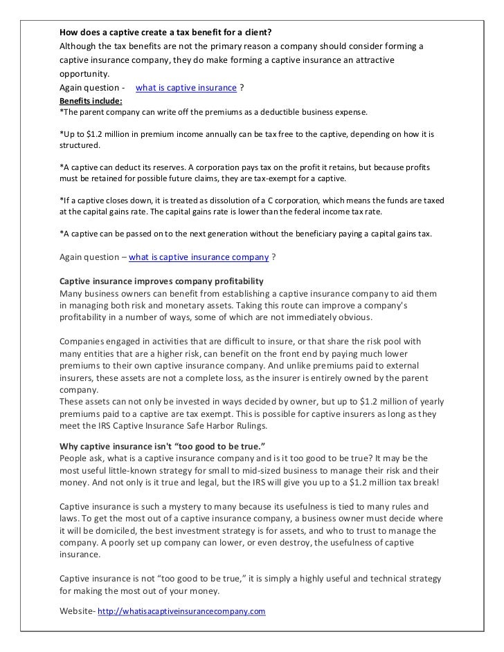How does a captive create a tax benefit for a client How does a captive create a tax benefit for a client