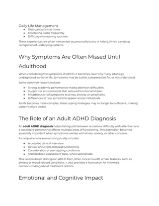 Understanding Adult ADHD: Symptoms, Diagnosis, and Treatment | PDF