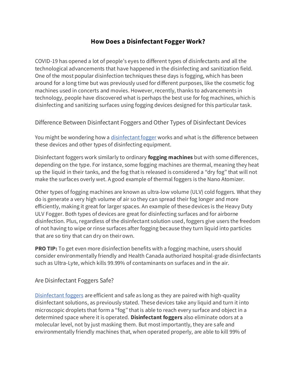 How does a disinfectant fogger work