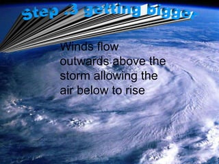Winds flow outwards above the storm allowing the air below to rise Step .3 getting bigger 
