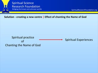 Solution - creating a new centre  |  Effect of chanting the Name of God Spiritual practice of  Chanting the Name of God Spiritual Experiences 