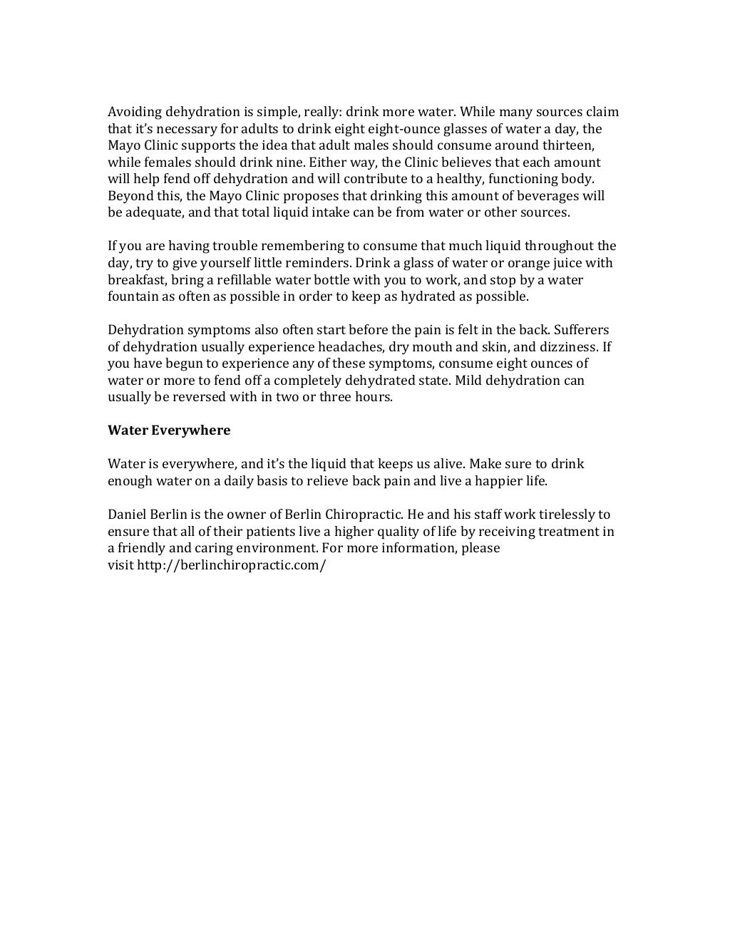 How does drinking water help back pain