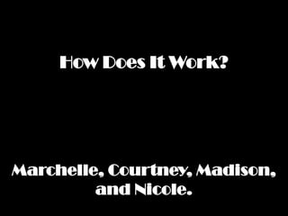 How Does It Work?




Marchelle, Courtney, Madison,
         and Nicole.
 