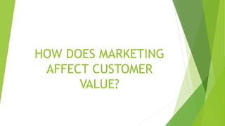 HOW DOES MARKETING
AFFECT CUSTOMER
VALUE?
 