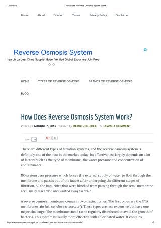 How does reverse osmosis system work?