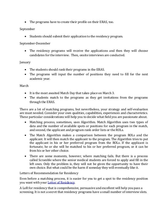 how does the residency match process work eras letter of recommendation