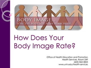 How Does Your Body Image Rate?  Office of Health Education and Promotion Health Services, Room 249 (603) 862-3823 www.unh.edu/health-services 