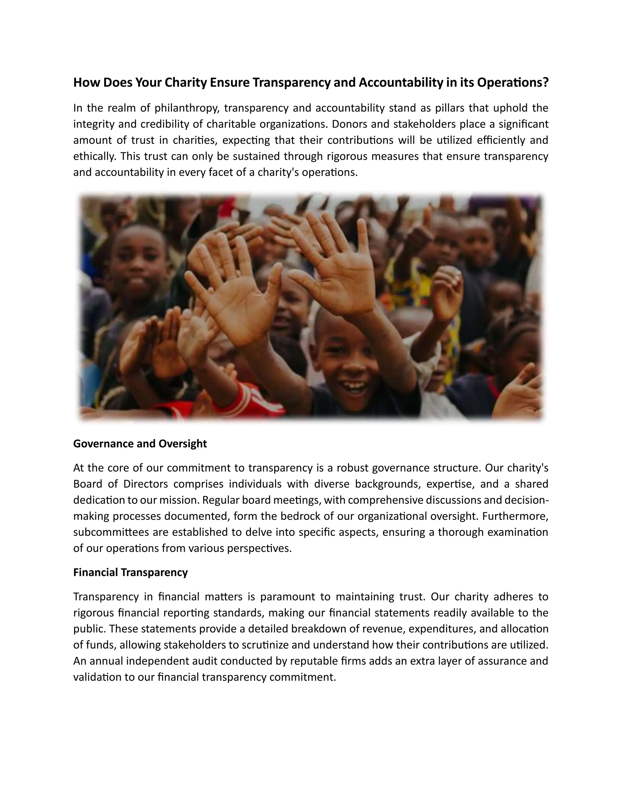 How does your charity ensure transparency and accountability in its ...