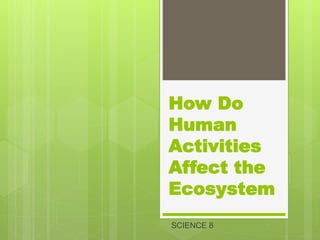 How Do
Human
Activities
Affect the
Ecosystem
SCIENCE 8
 