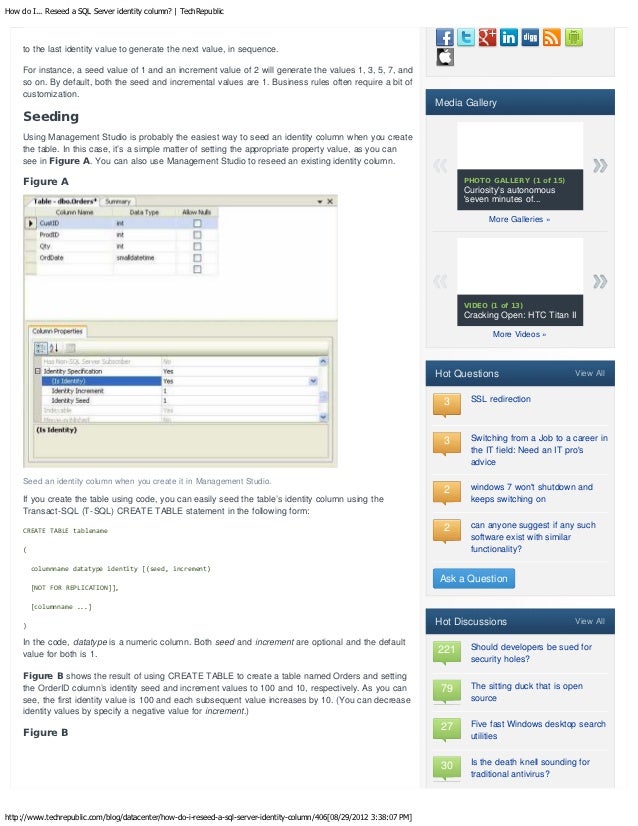 use of identity column in sql server