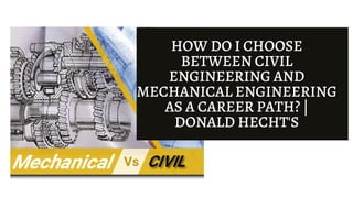 HOW DO I CHOOSE
BETWEEN CIVIL
ENGINEERING AND
MECHANICAL ENGINEERING
AS A CAREER PATH? |
DONALD HECHT'S
 