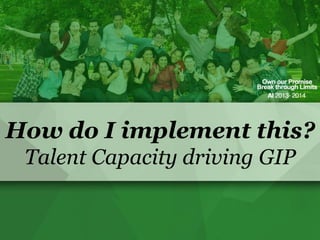 How do I implement this?
Talent Capacity driving GIP

 