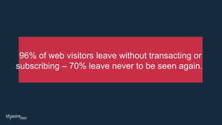 96% of web visitors leave without transacting or
subscribing – 70% leave never to be seen again.
 