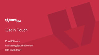 Get in Touch
Pure360.com
Marketing@pure360.com
0844 586 0001
 