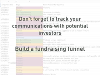 Don’t forget to track your
communications with potential
investors
Build a fundraising funnel
 