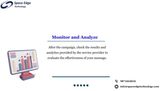 Monitor and Analyze
After the campaign, check the results and
analytics provided by the service provider to
evaluate the effectiveness of your message.
info@spaceedgetechnology.com
9871034010
 