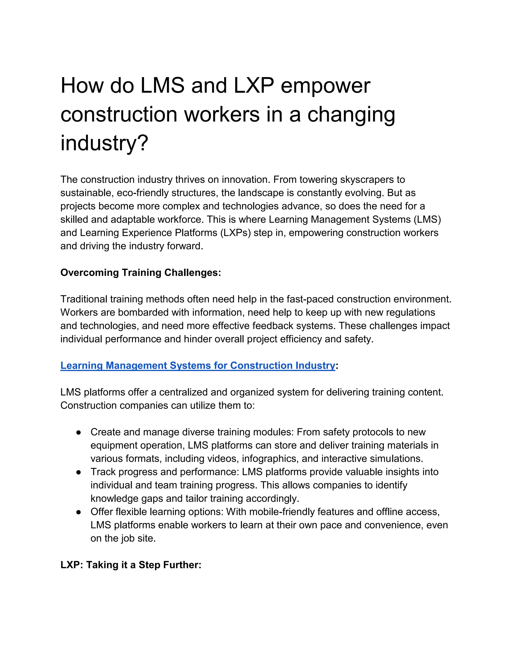 How do LMS and LXP empower construction workers in a changing industry ...