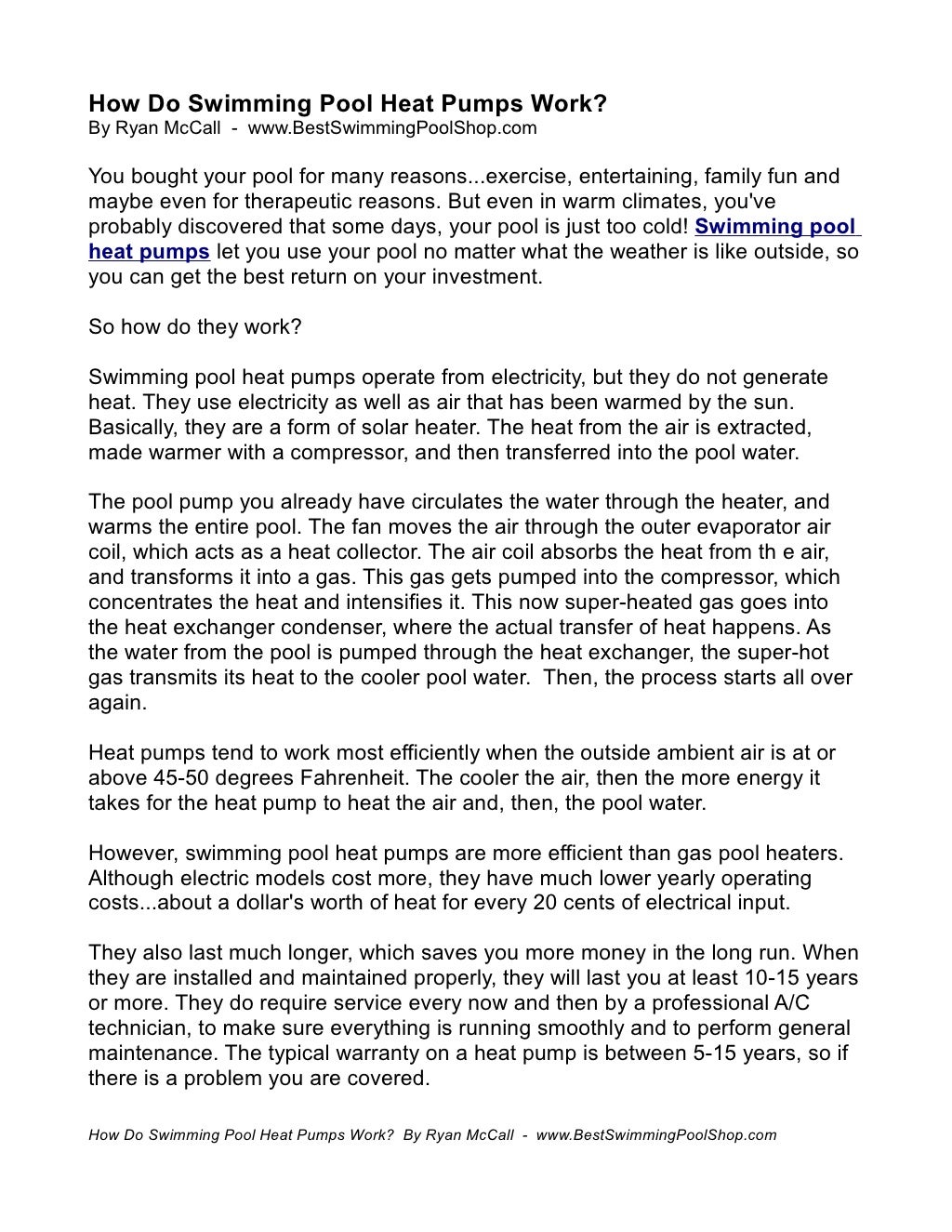 How Do Swimming Pool Heat Pumps Work?