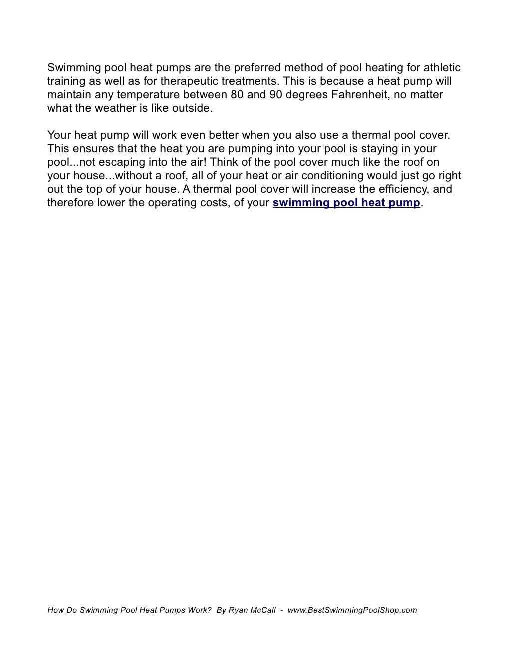 How Do Swimming Pool Heat Pumps Work?