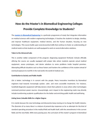 How do the Master's in Biomedical Engineering Colleges Provide Complete ...