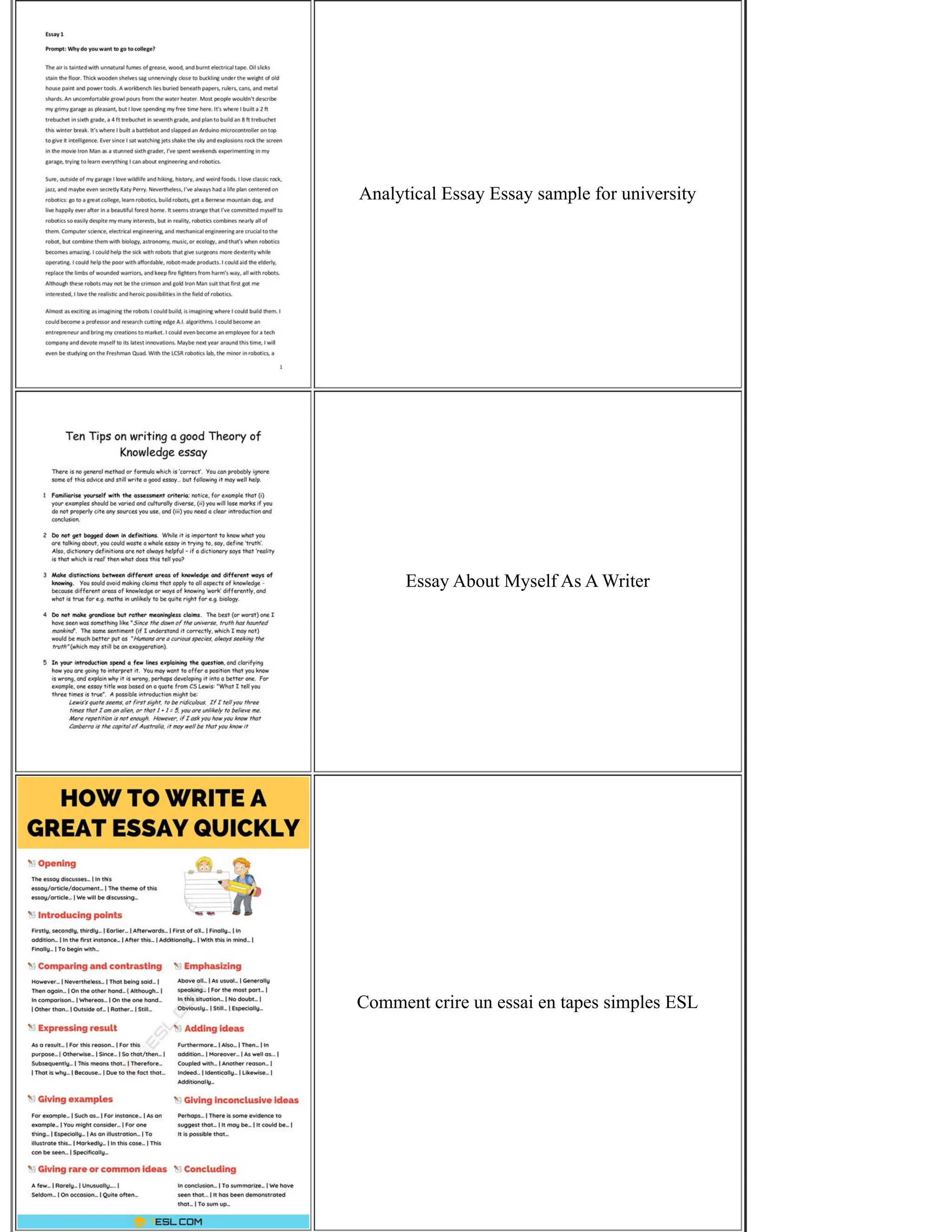 Analytical Essay Essay sample for university
Essay About Myself As A Writer
Comment crire un essai en tapes simples ESL
 