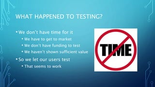 THOUGHT LEADER
Peter Varhol
peter@petervarhol.com
International speaker on technology topics
Technology Evangelist and Writer, Product
Manager, University Professor
Someone who cares about getting testing right
 