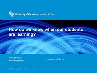 How do we know when our students are learning? Richard Dettling Alexandra Escobar  | January 26, 2012 