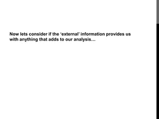 Now lets consider if the ‘external’ information provides us 
with anything that adds to our analysis… 
 