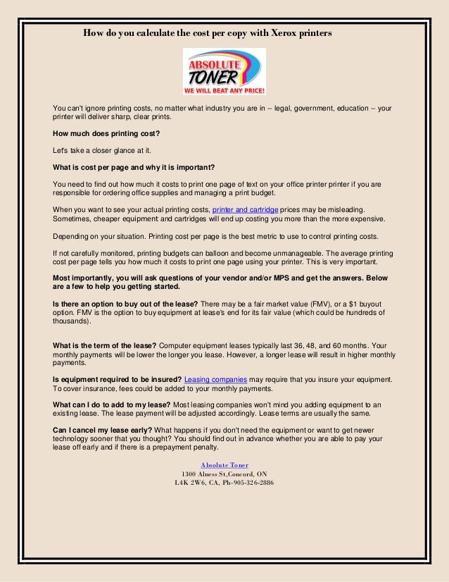 How do you calculate the cost per copy with Xerox printers