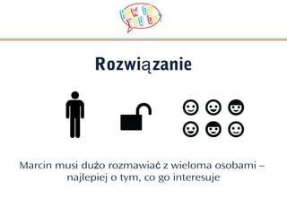 Rozwią zanie




Marcin musi dużo rozmawiać z wieloma osobami –
        najlepiej o tym, co go interesuje
 