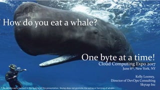 How do you eat a whale?
One byte at a time!
Cloud Computing Expo 2017
June 8th, New York, NY
Kelly Looney,
Director of DevOps Consulting
Skytap Inc
* No whales were harmed in the making of this presentation. Skytap does not promote the eating or harming of whales.
 
