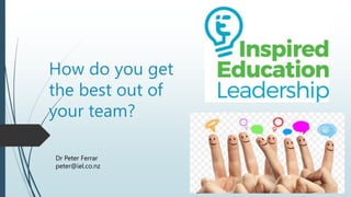 How do you get
the best out of
your team?
Dr Peter Ferrar
peter@iel.co.nz
 