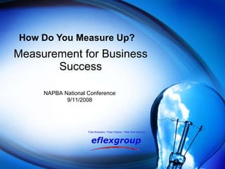 How Do You Measure Up? Measurement for Business Success NAPBA National Conference 9/11/2008 