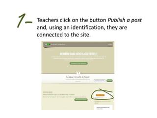 1-   Teachers click on the button Publish a post
     and, using an identification, they are
     connected to the site.
 