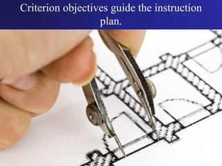 Criterion objectives guide the instruction plan. <br />
