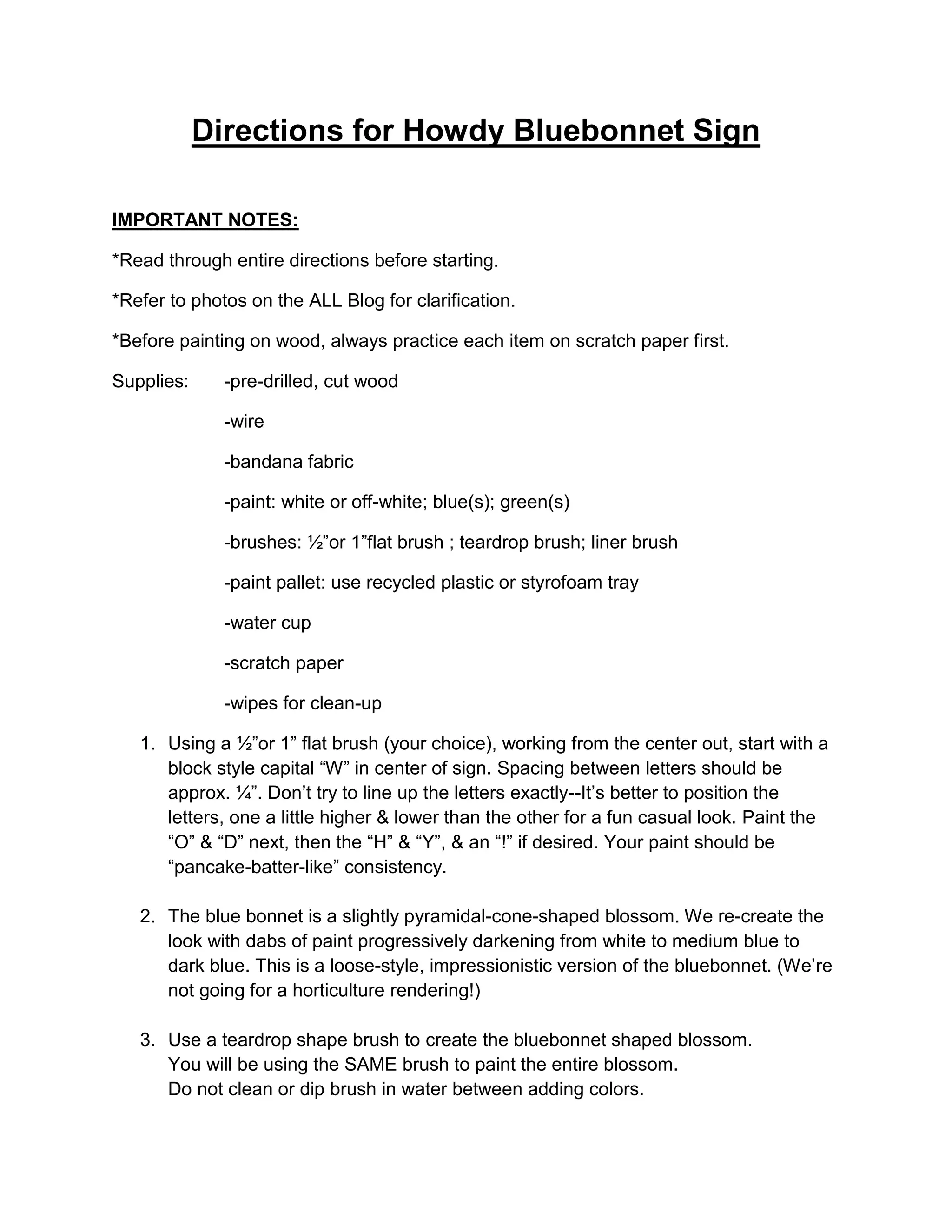 Howdy Sign Instructions PDF