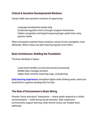 Critical Window Development How Early Childhood Education Shapes Brain Development in the First ...