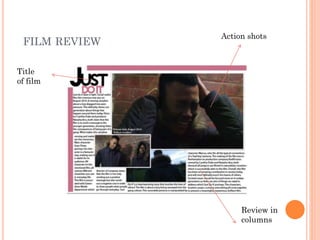 FILM REVIEW
Action shots
Review in
columns
Title
of film
 