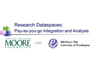 Research Dataspaces:
Pay-as-you-go Integration and Analysis
Bill Howe, Phd
University of Washington
QuickTime™ and a
decompressor
are needed to see this picture.
 