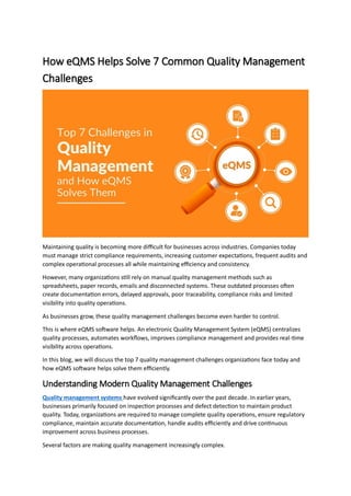 How eQMS Helps Solve 7 Common Quality Management Challenges | PDF