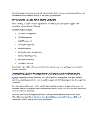 How eQMS Helps Solve 7 Common Quality Management Challenges | PDF